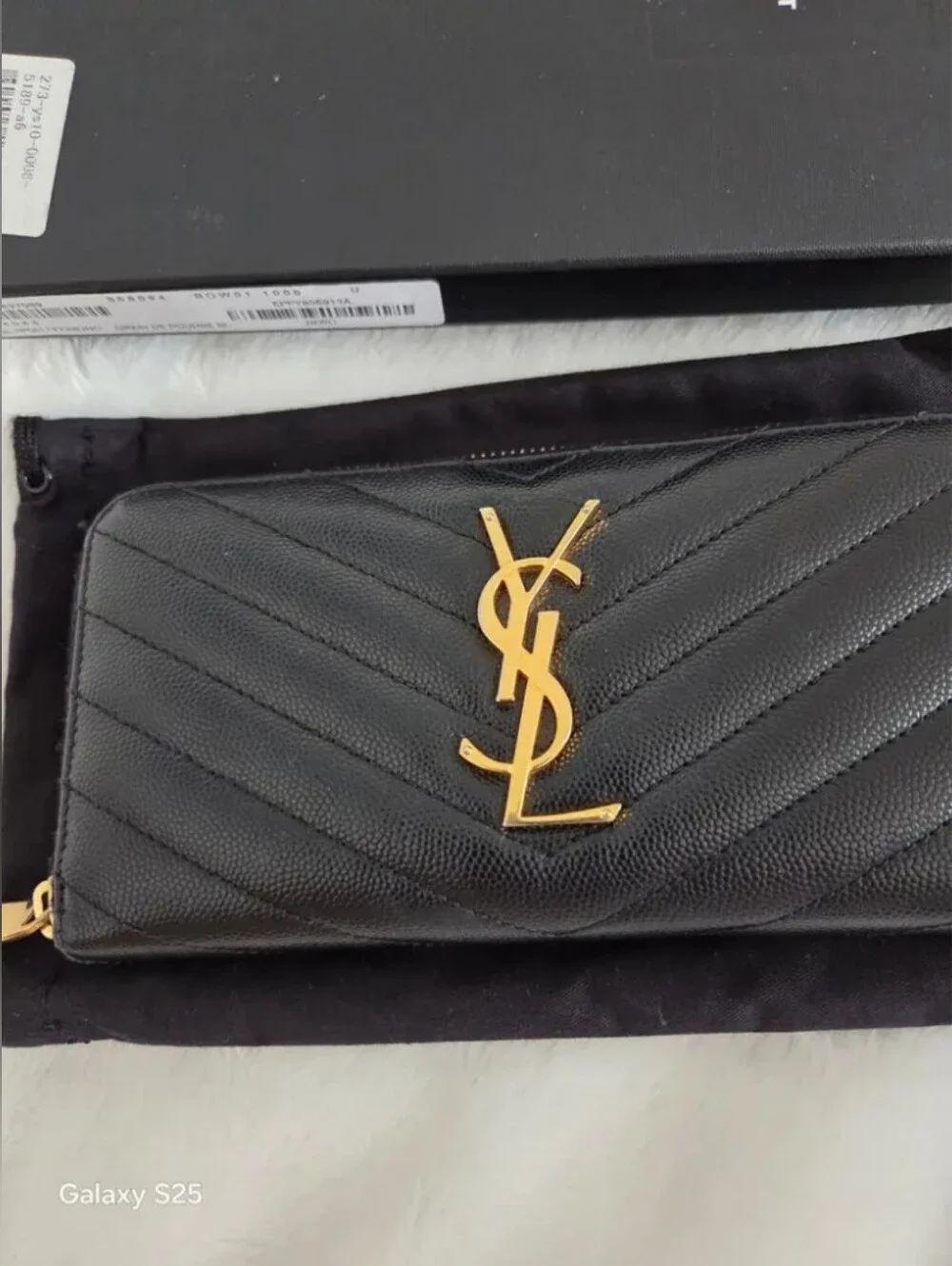 Saint Laurent Black Quilted Leather Zip Wallet with Gold YSL Logo